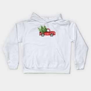 Red Truck Christmas Trees Kids Hoodie